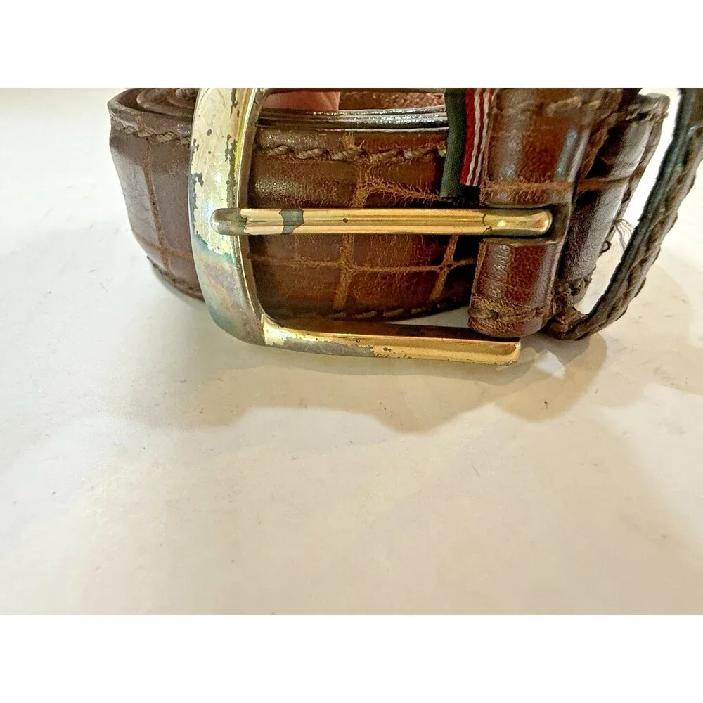 Brighton Men’s Brown Leather Belt 40 Croc Embossed Dress Vintage 1990s Handcraft